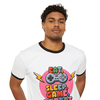 Eat Sleep Game Repeat, Cool Gamer Gift, Casual Tee, Unisex Cotton Shirt, Video Game Apparel, Trendy Streetwear